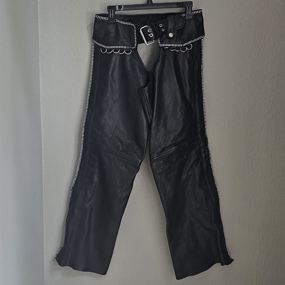 Ladies Leather Bling Hip Hugger Chaps